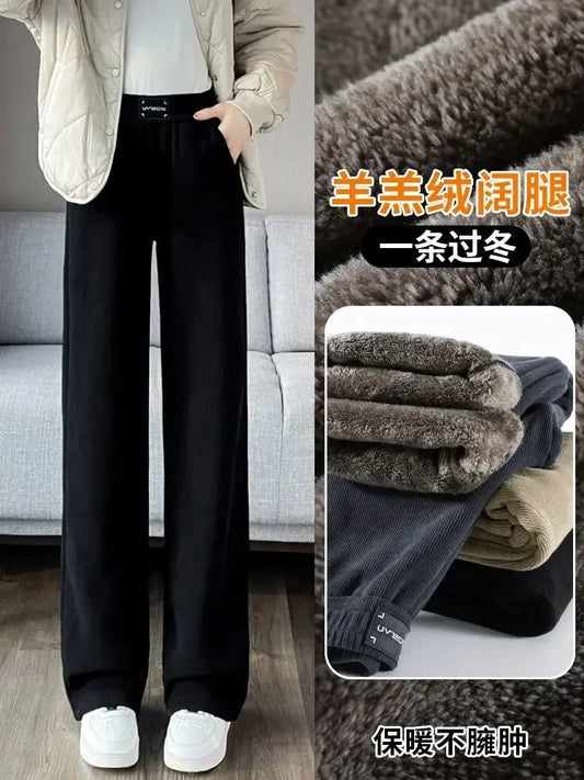 Winter Wide Leg Pants Women Autumn Plush Pants Women