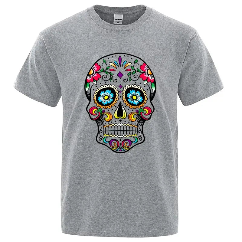 Men's T-shirt High Quality 100% Cotton Street Style Loose Cool Skull Printed Summer Men t shirt Casual Short Sleeve For Men
