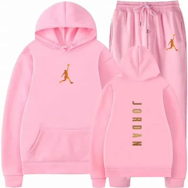 Men's pullovers for autumn and winter, solid-color hoodie + stretch waist jogging pants two-piece set, fashionable outdoor casua