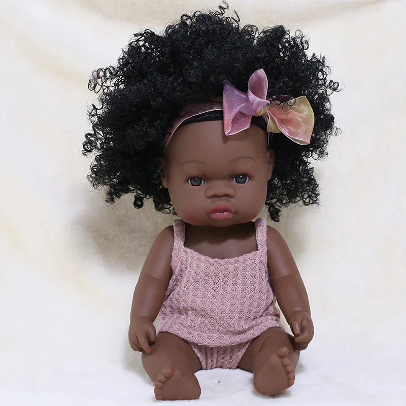 14inch Full Body Vinyl Bebe Reborn Dolls Soft Lifelike Baby Toys American Reborn Black Baby Doll Vinyl Baby Doll Toys Girls Boys