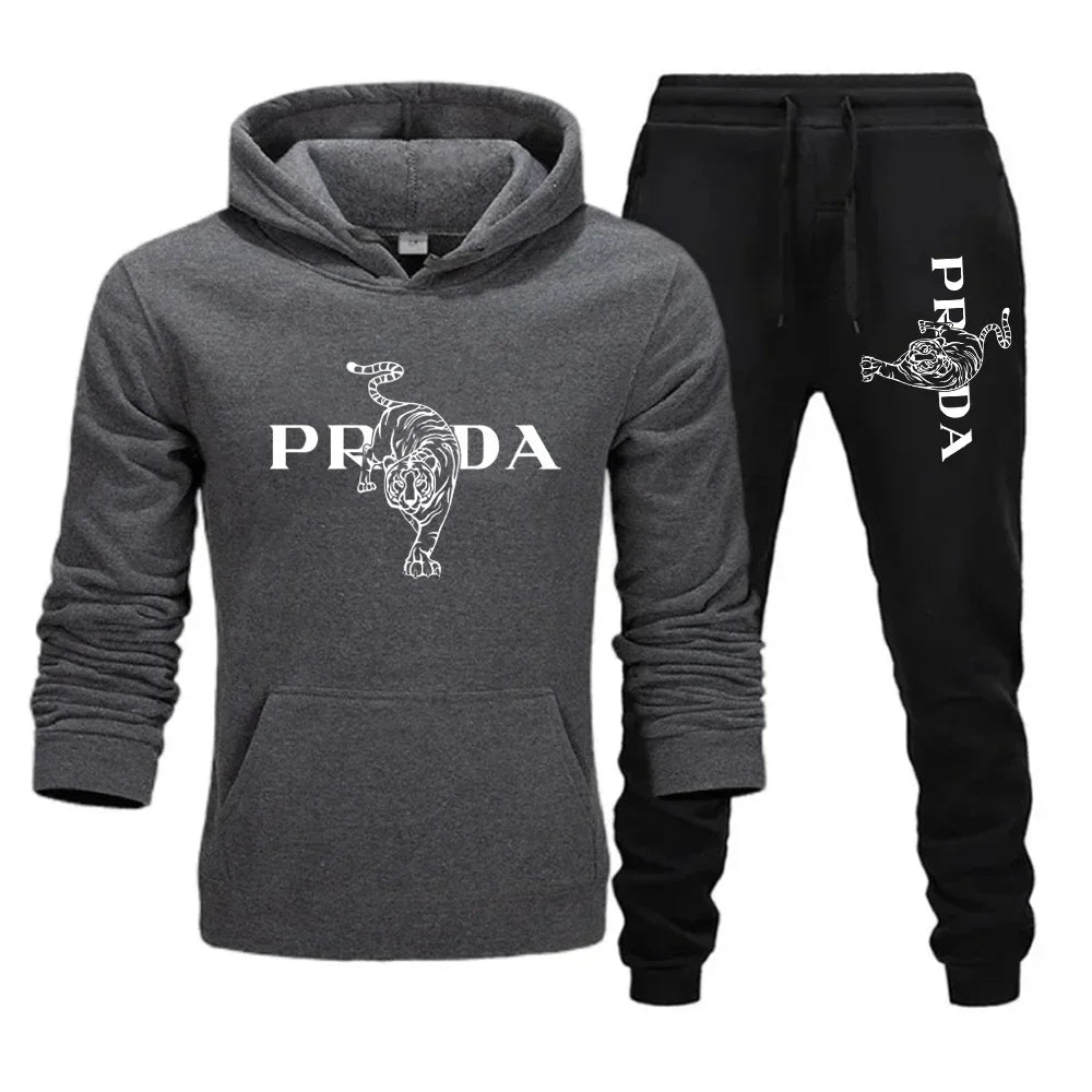 The men's outdoor fitness sweatshirt and pants set for autumn and winter includes a long-sleeved sports shirt and casual pants
