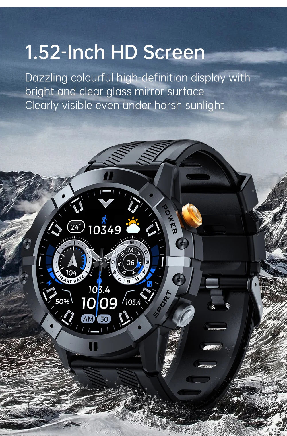 CUBOT C29 SmartWatch 1.52-inch 1ATM Waterproof Sport Watch for Men 410mAh Battery, Bluetooth Call, Heart Rate&24H Health Monitor
