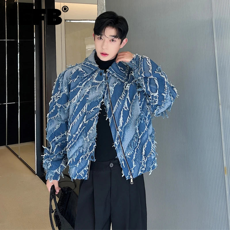 Denim Jackets Trend Man Fashion Korean Style Personality Tassel Jean Coat