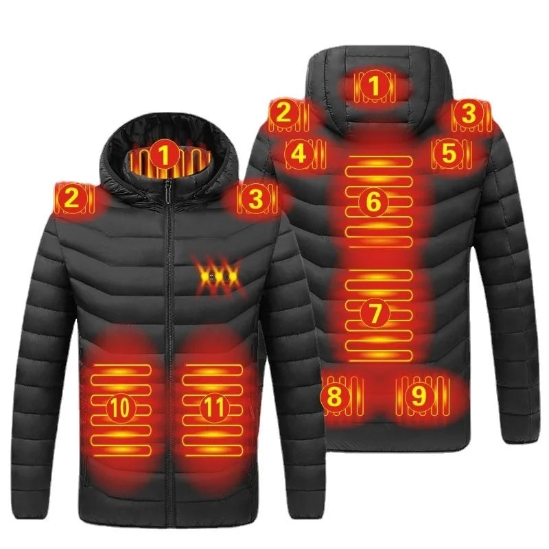 19 Areas USB Heated Jacket Men Winter Thermal Coat Electric Heating Jacket Hooded