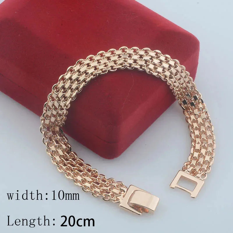 10MM 12MM Big Wide For Women Men Bracelet 585 Rose Gold Color Curb Catenary Chains(No red box)