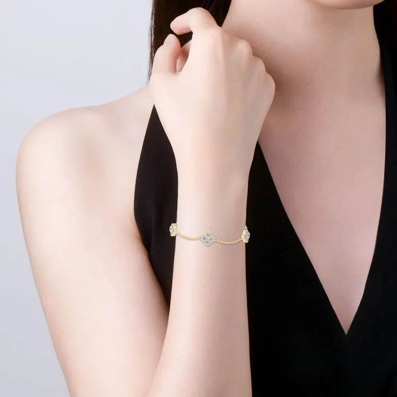 Anizw 2025 New 925 Silver Flower Clover Bracelet Moissanite 3mm for Women 18k Gold Plated Fine Jewelry Certified Lab Diamond D-E