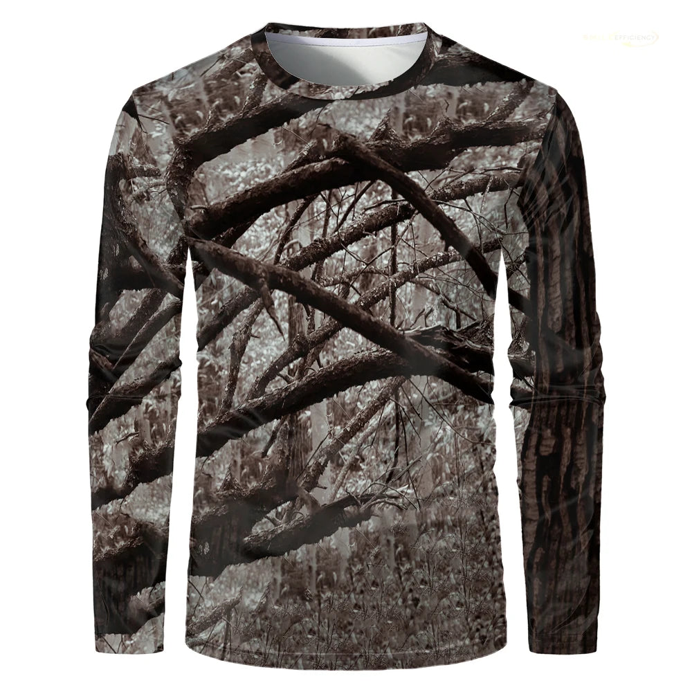 Camouflage Hunting T-Shirt Forest Print Men T Shirt Outdoor Sports Long Sleeve Trip Tactical Training Oversize Top Mens Clothing