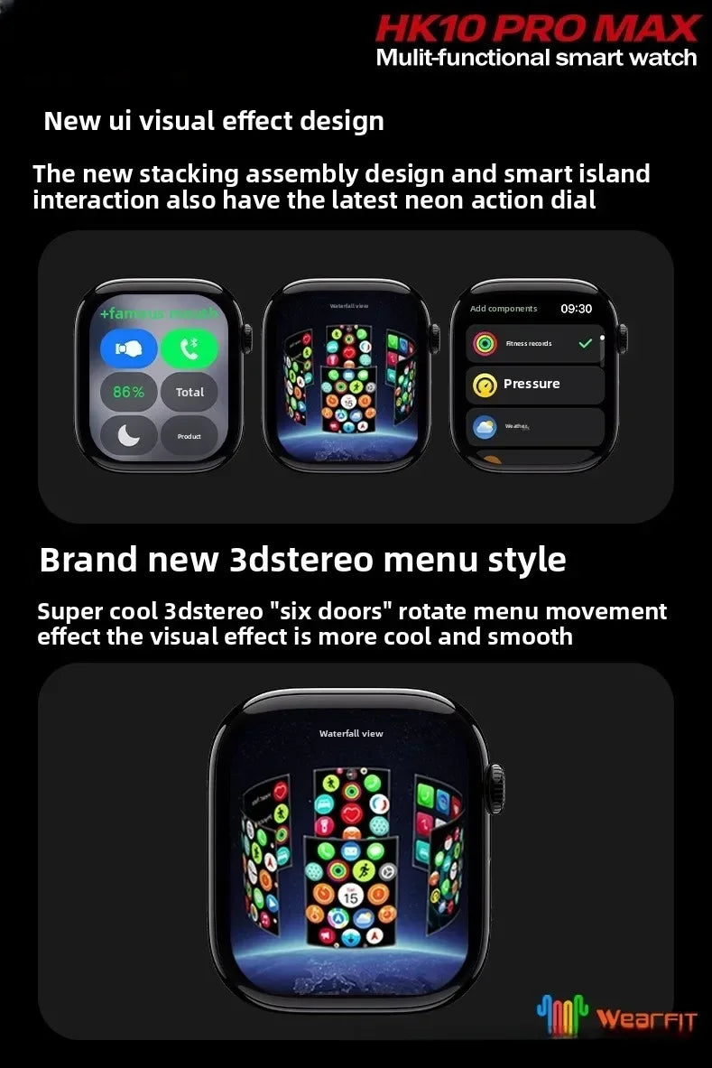 HK10 Pro Max  AMOLED Smart Watch Men WiFi Bluetooth Call ChatGPT Compass G-Sensor Photo Album Sport Smartwatch for Android IOS