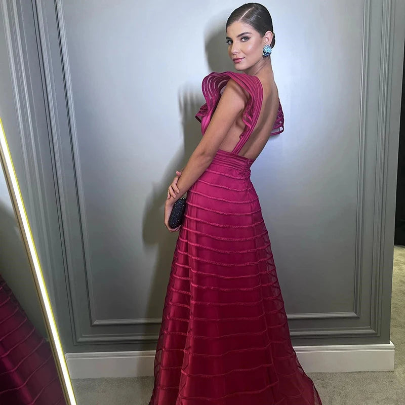 Homecoming Dresses: A Line Evening Dresses Cap Sleeves Deep V Neck Prom Gowns