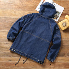 spring hooded sports casual sweater 100% cotton loose denim jacket