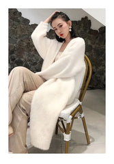 white Long Cardigan for women winter clothes Knitted fluffy long sleeve Cashmere