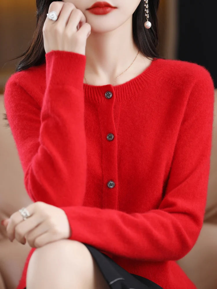Long Sleeve 100% Merino Wool Sweaters Cashmere Cardigan Spring Autumn Women