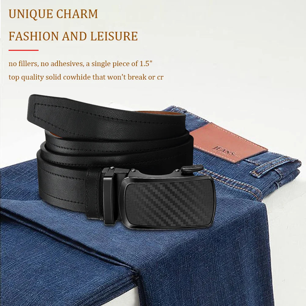 Leather belt men High Quality PU Leather Belts, Automatic Buckle Belt, Adjustable No Hole Belt Jeans Belt for Men