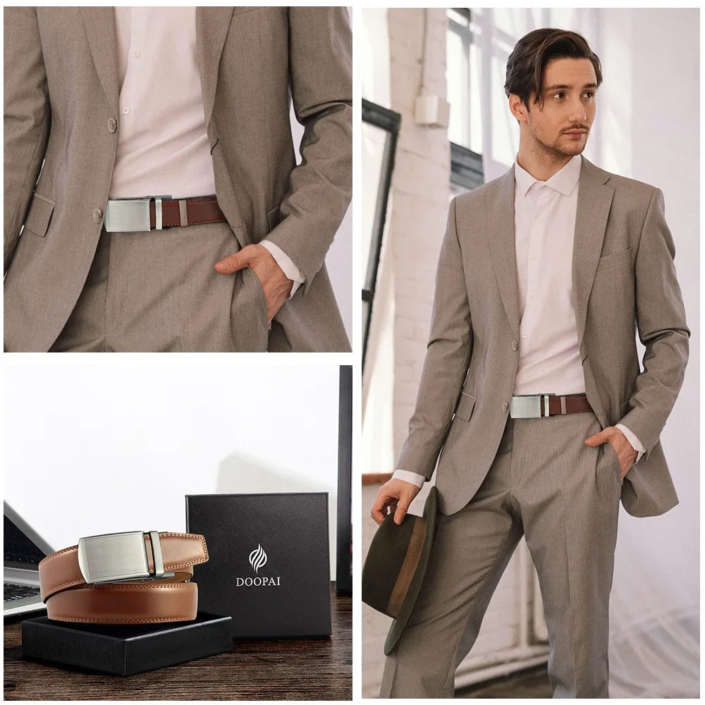DOOPAI Mens Leather Belt Multiple Colors Automatic Available Belts Leisure Fashion Ratchet Belts for Men Pants Waistband
