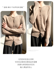 Women 100% Wool Cardigans Sweater Solid Casual Warm Outerwear