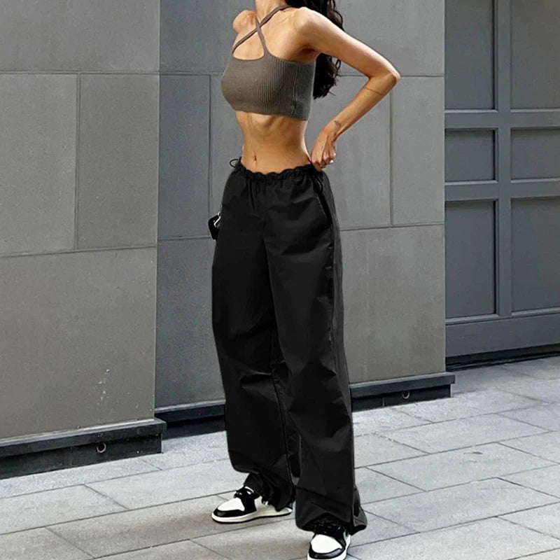 Y2k Cargo Pants Women Low Waist Drawstring Sweatpant Streetwear Vintage Baggy