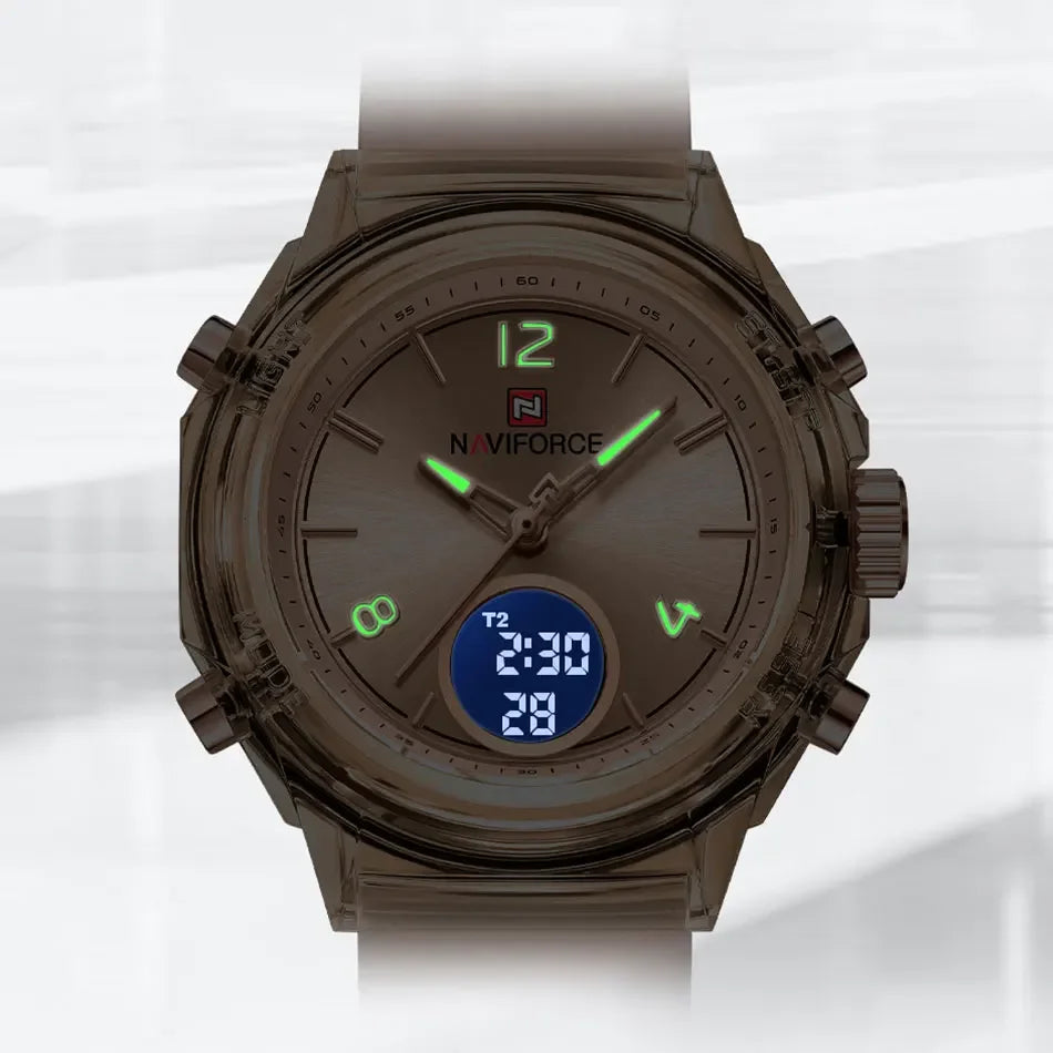 NAVIFORCE Luxury Women's Watch Gold Outdoor Sports Waterproof Watches Dual Time Display Quartz Wristwatches Rubber Digital Clock