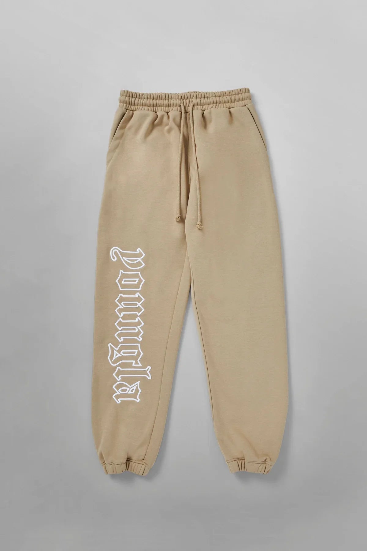 Men's casual sports pants, high cut thick looped cotton embroidered pants