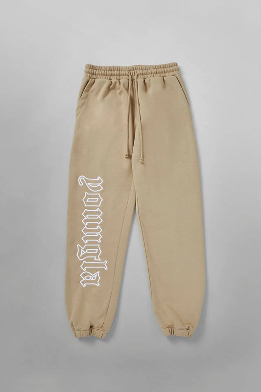 Men's casual sports pants, high cut thick looped cotton embroidered pants