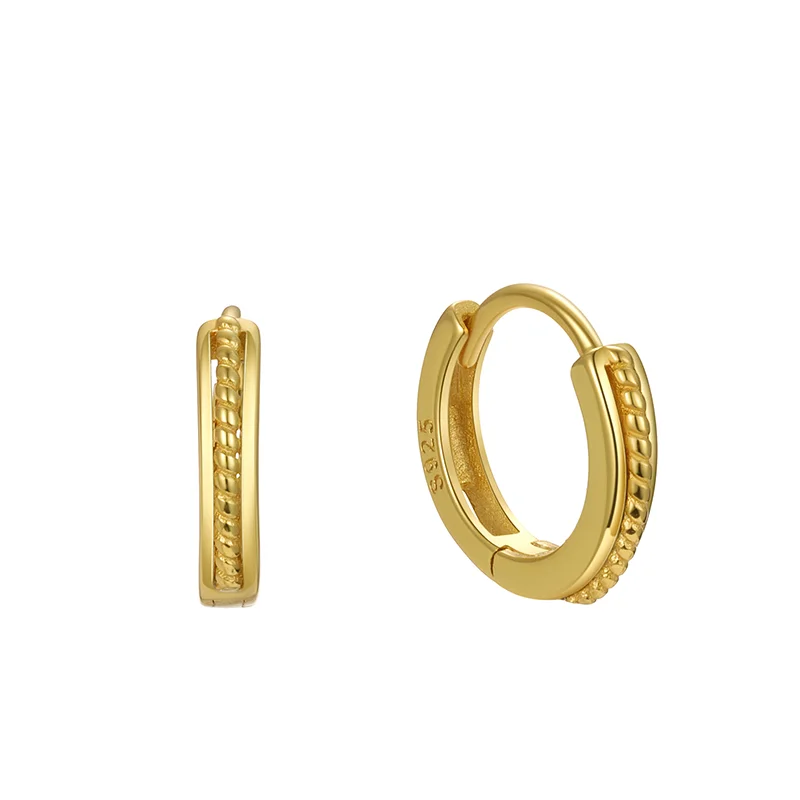 WANTME 925 Sterling Silver Simple Statement Gold Twist Huggies Ear Loops for Women Fashion Elegant Girl Hoop Earrings Jewelry