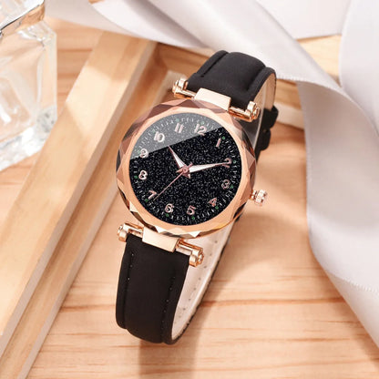 2PCS/Set Fashion Square Women Watches Casual Leather Strap Quartz Watch Rhinestone Bracelet Set