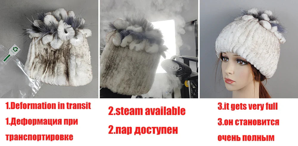 False Mink Fur Berets Elegant Women's Winter Caps New Design Fashion Artificial Fur Hats Knitted Warm False Mink Fur Beanies Hat