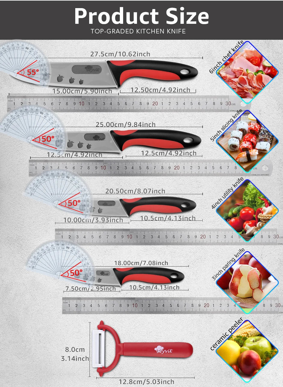Ceramic Knife 3 4 5 6 inch Set Chef Paring Slicing Utility Zirconia Black Blade Vegetable