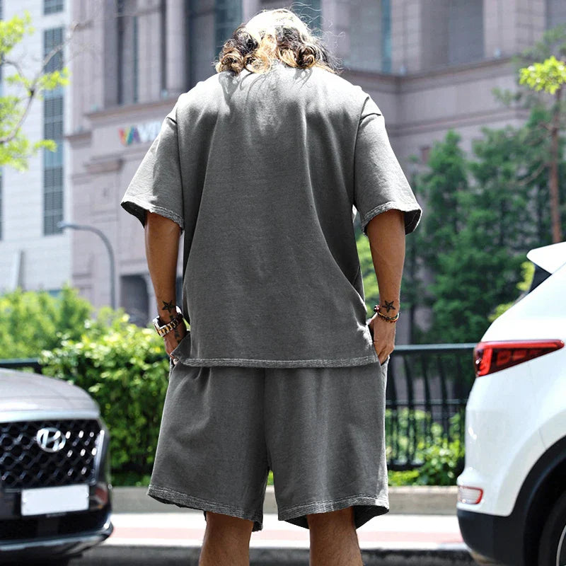 2024 Summer New Men's Set Japanese Style Plus Size Casual Loose Sports Suit Short Sleeve T-shirt Shorts Two-piece Men's Clothing