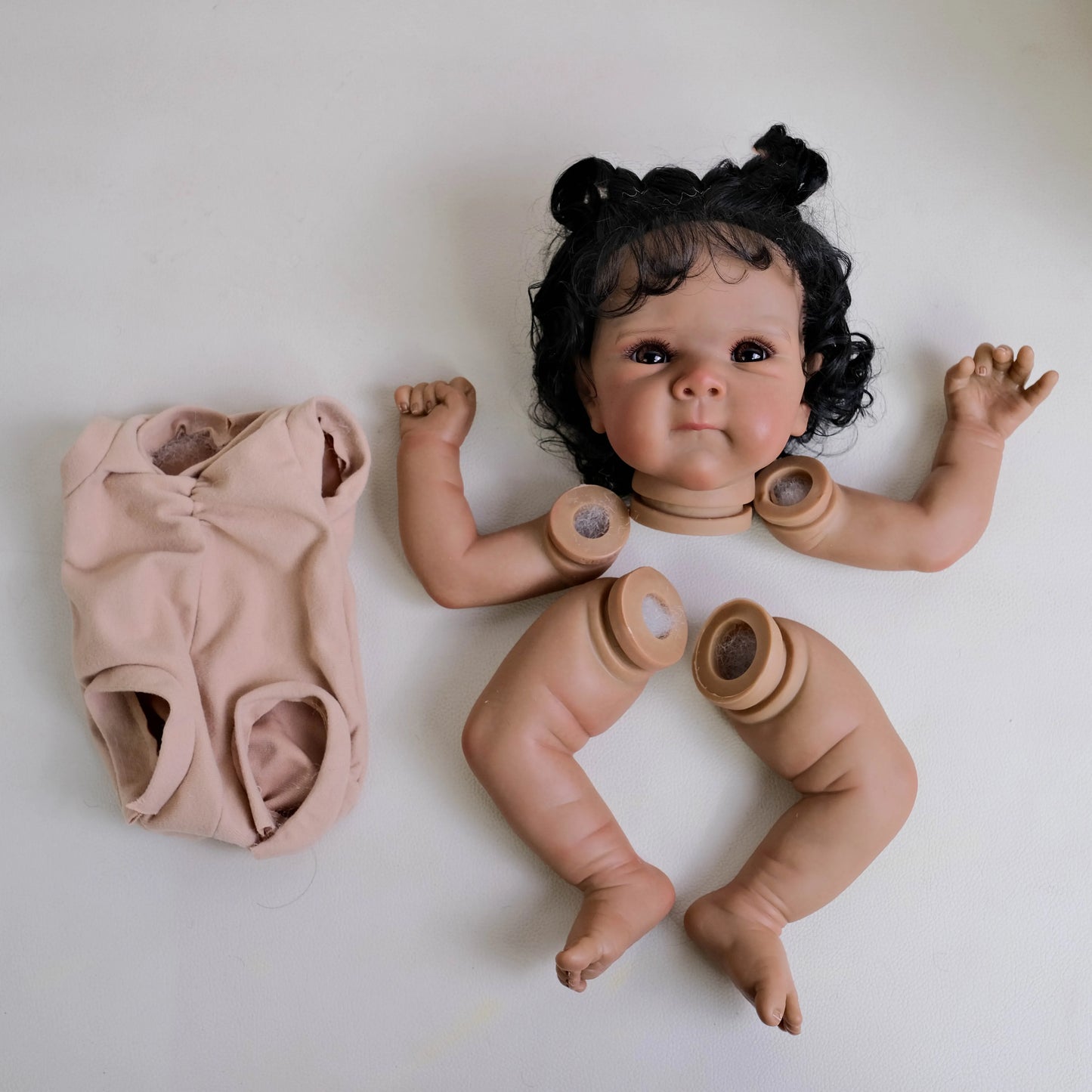 NPK 18inch Bettie Lifelike Unfinished Reborn Doll Kit Dark Brown Skin Painted DIY Toy Doll Parts with Curly Hair