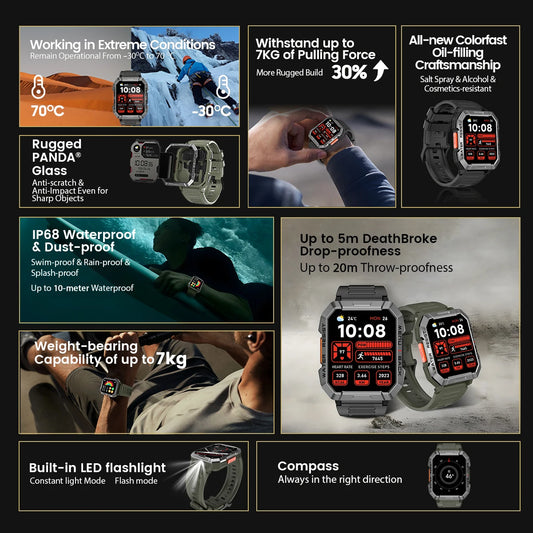 Blackview W60 Smartwatch 2.01'' HD Display TFT Rugged Smart Watch for Outdoor With Emergency Lighting Bluetooth Calling