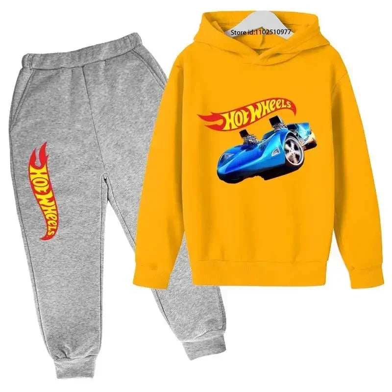 Hot Wheels Kids Spring Autumn Casual Tracksuits 3-13 Years Boys Girls Pullover Hoodie+Pants Suits Children Clothes Sets