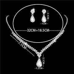 3Pcs Simple Fashion Water Drop Crystal Rhinestones Necklace Earrings Sets For Women