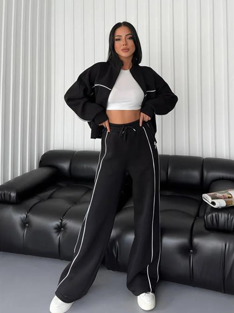 Women's 2 Piece Outfits Lounge Set Oversized Zip Sweatshirt Wide Leg Sweatpant