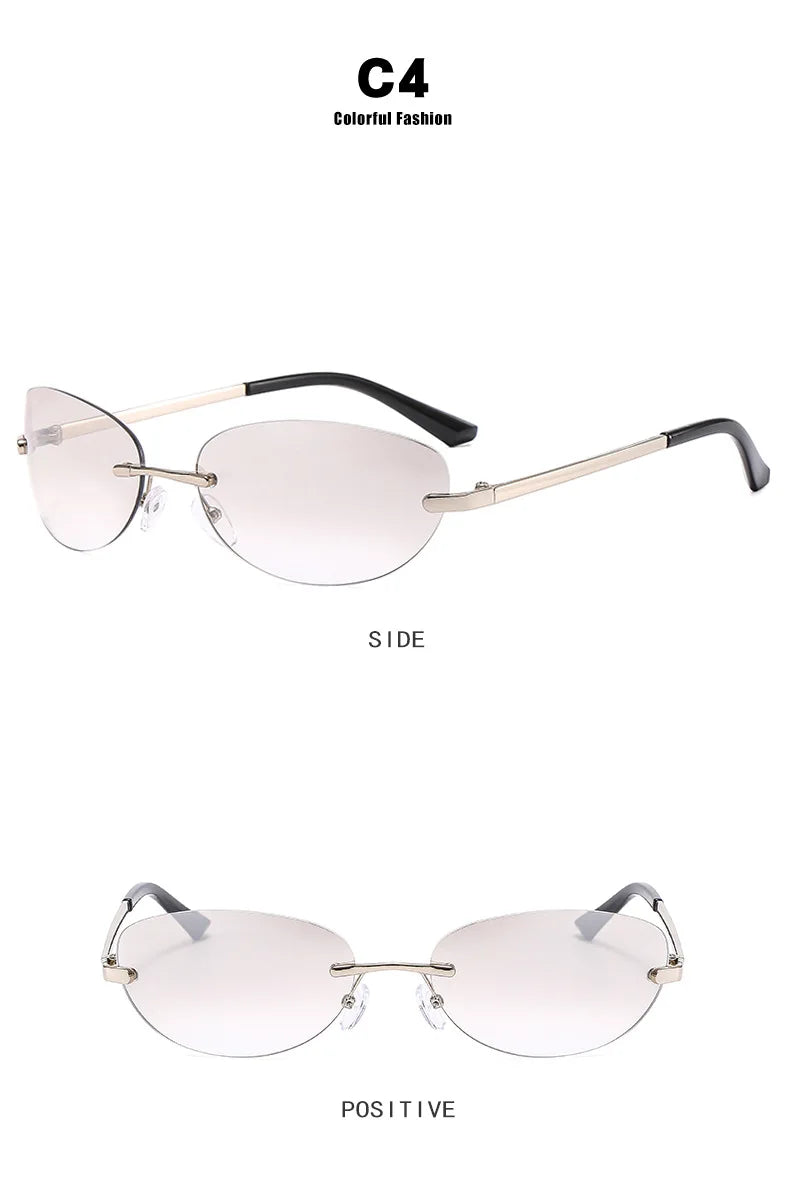 Rimless  Sunglasses Women Fashion Oval 2000'S Brand Designer Sun Glasses Y2k Wrap Around Transparent Eyewear Gradient  Shades