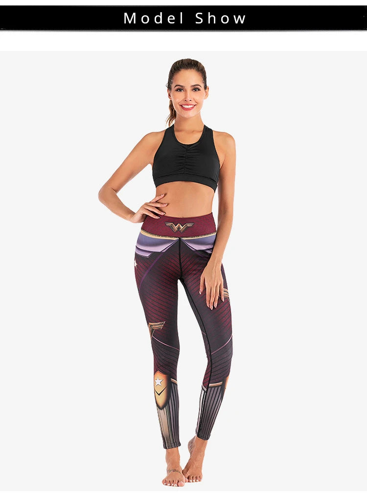 Women Sport Leggings 3D Print Elastic High Waist Yoga Pant Superhero Leggins Gym