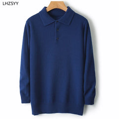 Merino Wool Hot Cardigans Men Lapel Pullover Long Sleeve POLO Neck Sweaters