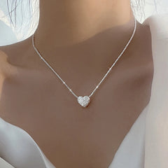 925 Sterling Silver Girls Hammer pattern Love Necklace Simple Heart shaped