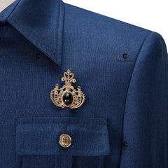 Cenne Des Graoom Blue Safari Men Suits Gold Button Square Collar Tailor