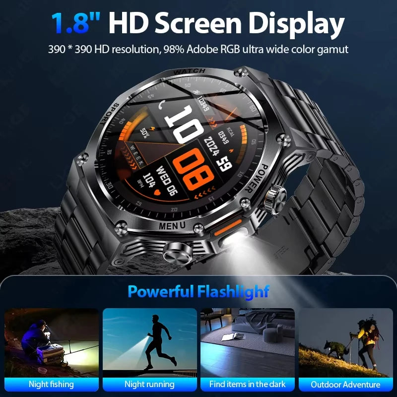Rugged Outdoor Sports AK82 Smartwatch 1.85" HD Touchscreen 800mAh Long Battery Life Fitness Tracker Calorie Distance Smart Watch