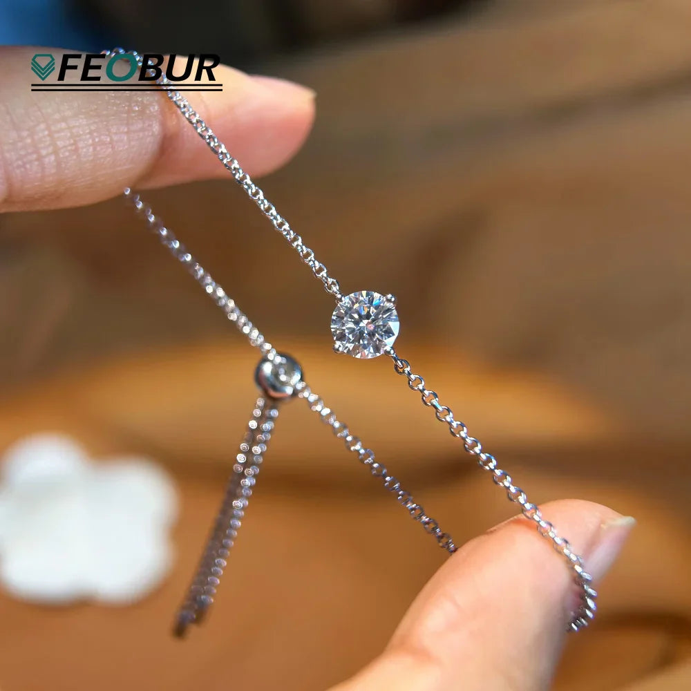 Certified 1CT Moissanite Solitaire Bracelets for Women Real Silver S925 Classic Lab Diamond Adjustable Wrist Chain Jewelry Men