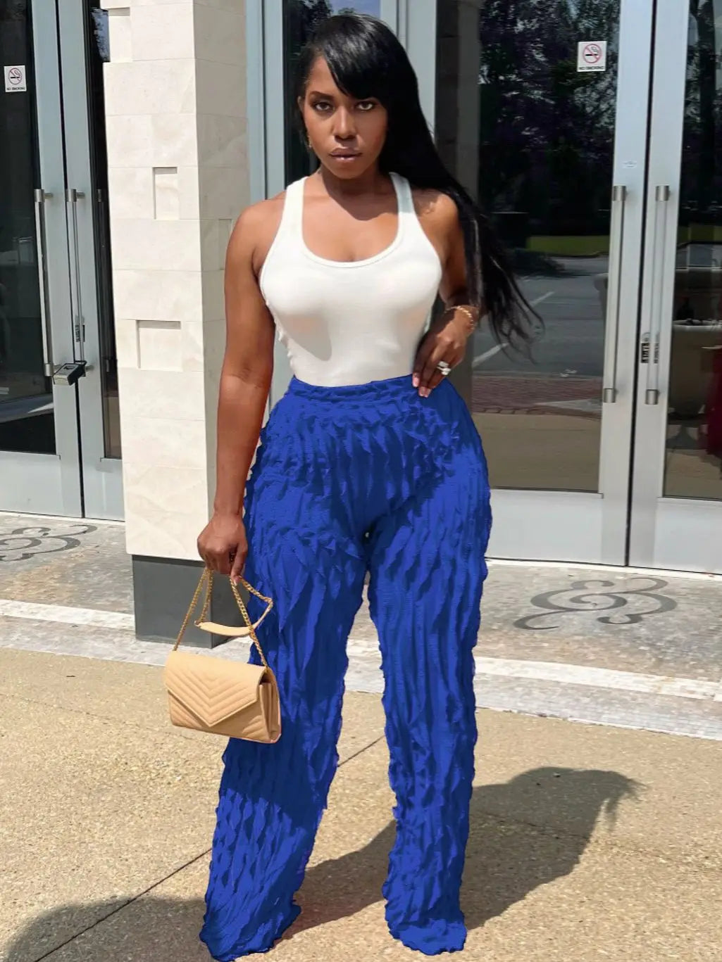 Women Wave Ruffles Splicing Wide Leg Pants 2023 Fashion Autumn streetwear