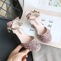 Baby Girl Shoes Princess Fashion Sequins Low Heel Summer Girls Sandals Cute Bowknot Kids Girls Party Shoes size 26-35 SMG077