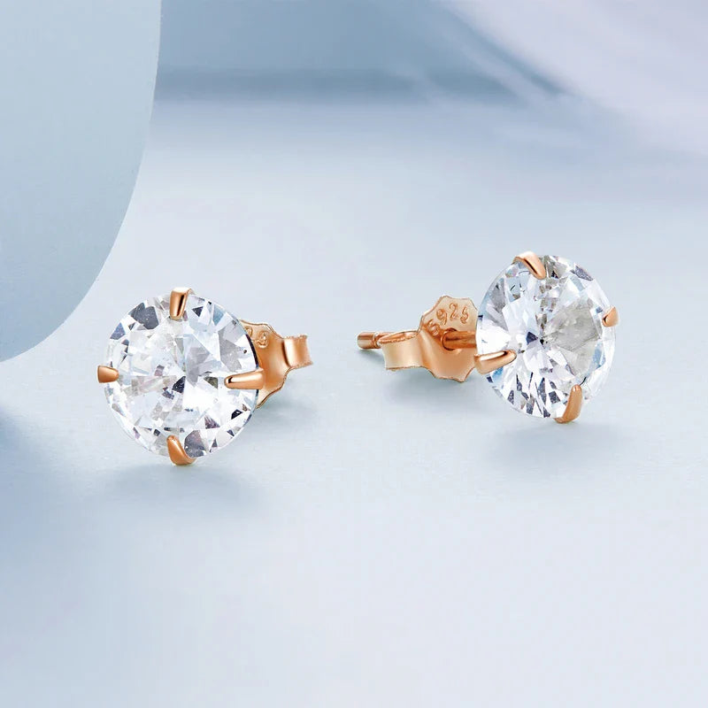 Bamoer CZ Stud Earrings 925 Sterling Silver Platinum Plated Round Cubic Zirconia Hypoallergenic Barbell Earrings 4-7mm