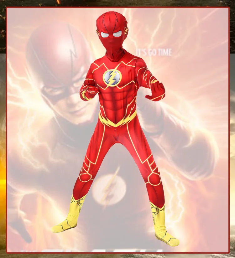 Kids Flash Man Boys Cosplay Costume Set with Headgear And Mask for New Year Carnival Party Fancy Dress Outfit