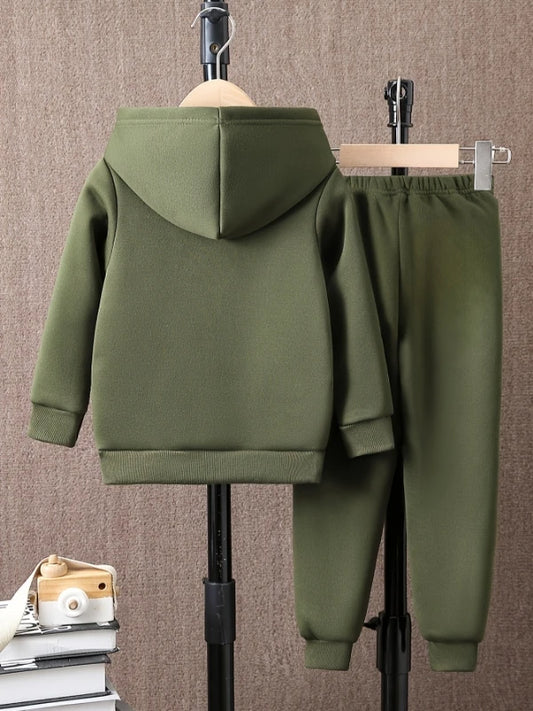 Newborn Baby Boy's Zipper Bear Print Fleece Hoodie & Casual Fashion Pants Set (Fall/Winter)
