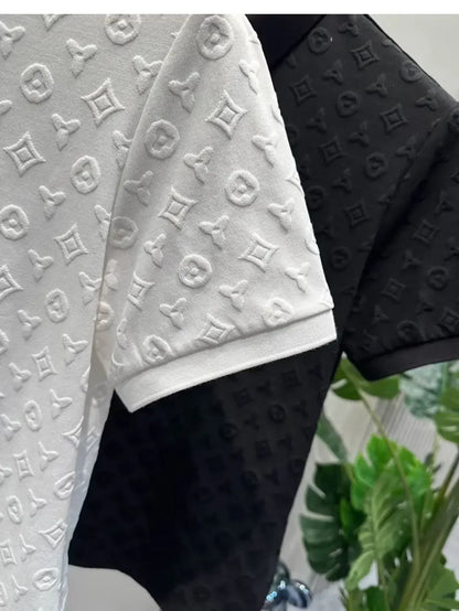 Summer New Men's Lop-up Hollow Short-sleeved Polo Tee Shirt Ice Silk Breathable Business Fashion T-Shirt Male Brand Clothes