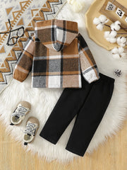 Baby boy autumn outfit casual style striped hooded jacket with ripped pants two-piece set for daily street wear
