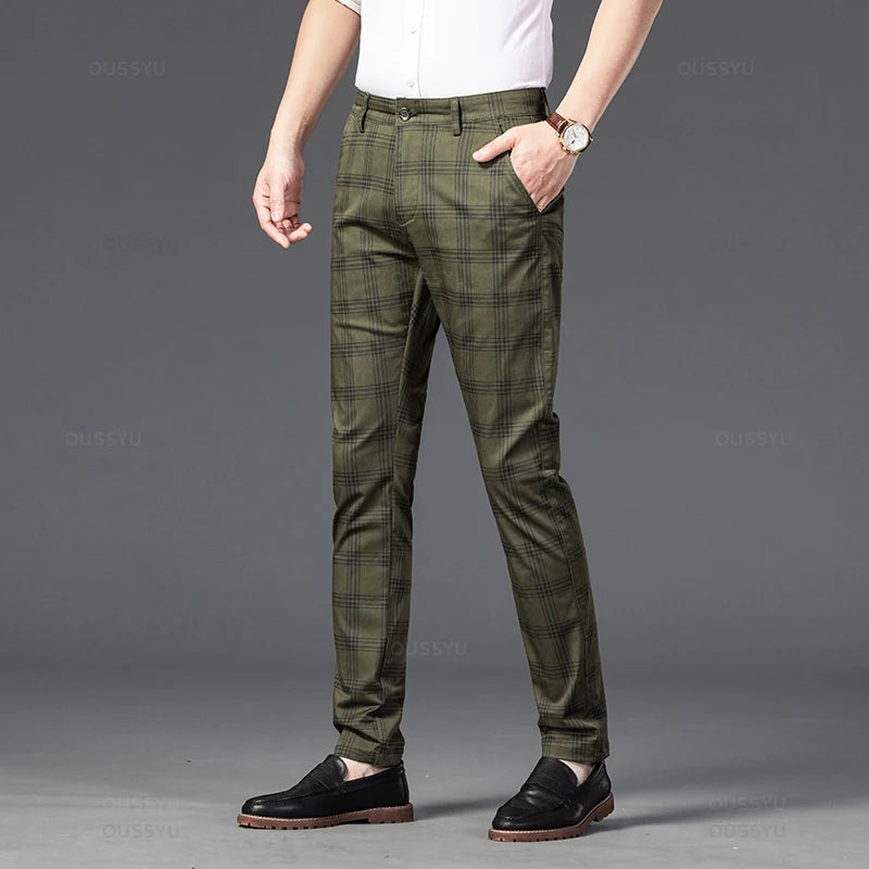 Trousers Fashion Business Classic Stripe Plaid Black Solid Color Trouser