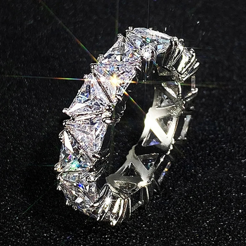 Silver Ring, Triangular Zircon Ring with Aaa Zircon Crystal, Engagement Jewelry