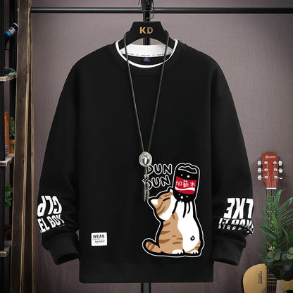 Cartoon Cute Cat Funny Print Graphic T-shirt Women Oversized Loose Design Lovers Casual Long Sleeve T-shirt S-5XL Men Clothing